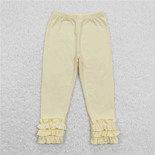 RTS NO MOQ Baby Girls Long Pants P0424 Ivory Icing Ruffle Legging Pants
