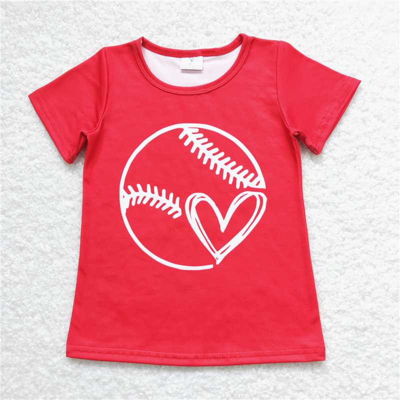 RTS NO MOQ Summer Baby Girls Short Sleeve GT0430 Baseball Red Short Sleeve Tee Shirts Tops