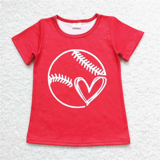 RTS NO MOQ Summer Baby Girls Short Sleeve GT0430 Baseball Red Short Sleeve Tee Shirts Tops