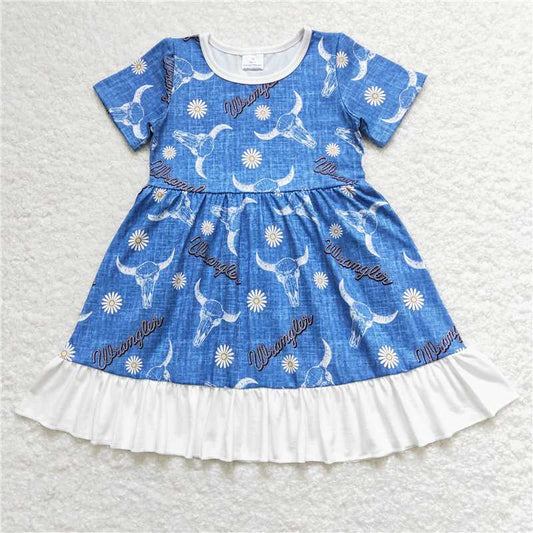 8.1 RTS NO MOQ Summer Baby Girls Dresses GSD0756 Cow Flowers Western Ruffle Knee Length Dresses