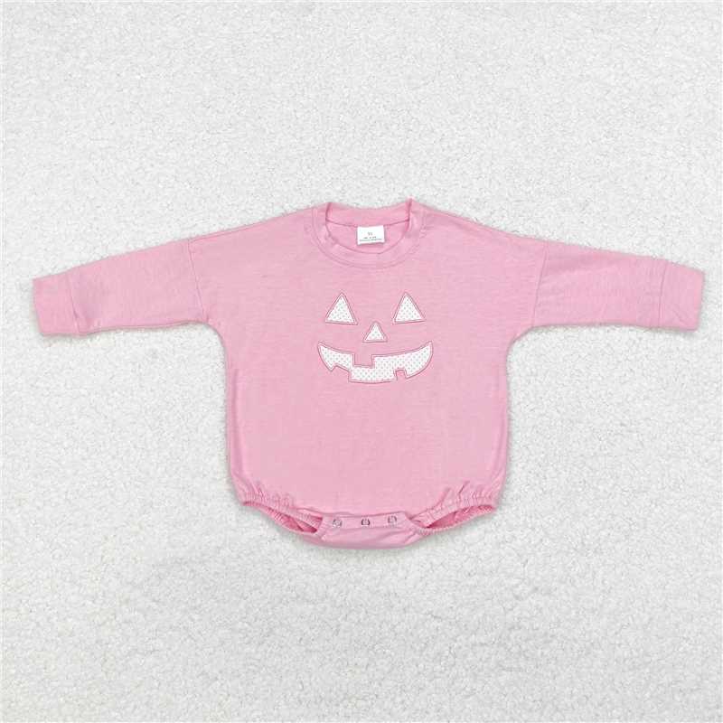 5.14 RTS NO MOQ Baby Girls Bodysuit LR1573 Halloween Pink Long Sleeve Pumpkin Rompers