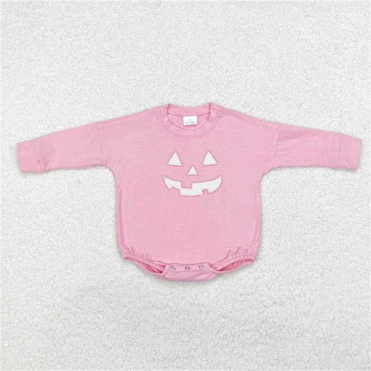 5.14 RTS NO MOQ Baby Girls Bodysuit LR1573 Halloween Pink Long Sleeve Pumpkin Rompers