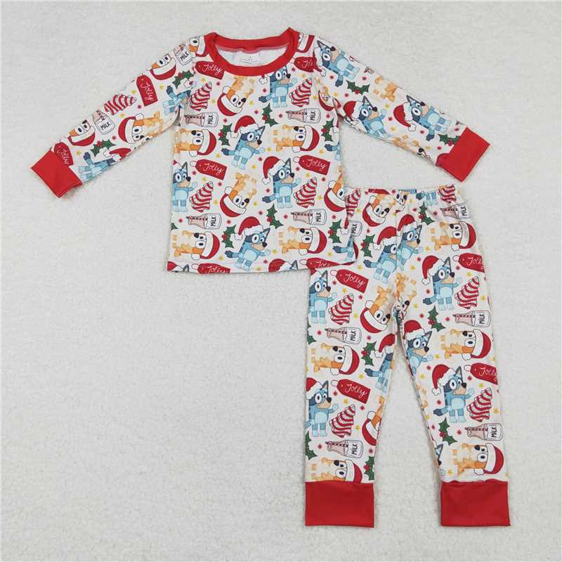 BLP0821 Baby Boys Dogs Christmas Tree Cake Top Pants Pajamas Clothes Sets