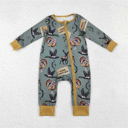 5.15 RTS NO MOQ Baby Boys Bodysuit LR1680 Hunting Deers Ducks Bamboo Zip Rompers