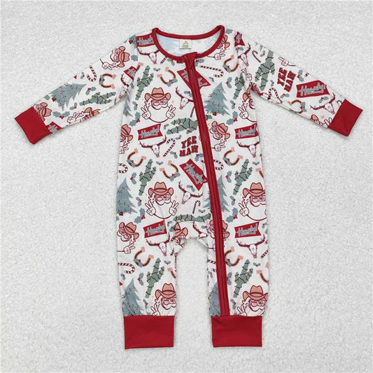 5.15 RTS NO MOQ Baby Boys Bodysuit LR1278 Christmas Western Cactus Santa Bamboo Zip Rompers