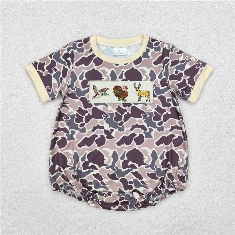 RTS NO MOQ Baby Boys Summer Bodysuit SR1902 Camo Deer Hunting Short Sleeve Rompers