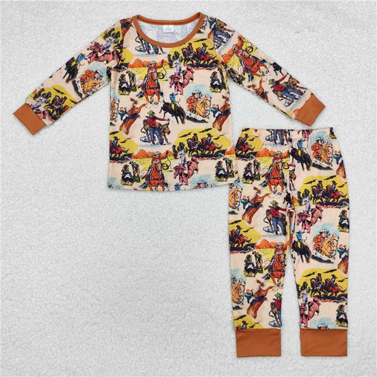 RTS NO MOQ Baby Boys Sets BLP0511 Rodeo Brown Western Tops Pants Pajamas Outfits Sets