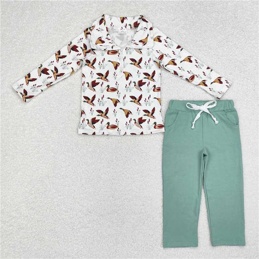 BLP0907 Baby Boys Ducks Zip Tops Hunting Pants Clothes Sets