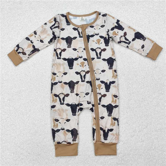 5.15 RTS NO MOQ Baby Boys Bodysuit LR1799 Western Long Sleeve Cow Black Zip Rompers