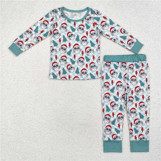 RTS NO MOQ Baby Boys Sets BLP0859 Christmas Santa Tree Top Checkered Pants Bamboo Pajamas