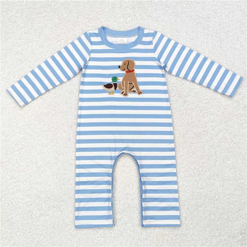 5.13 RTS NO MOQ Baby Boys Bodysuit LR1644 Dog Duck Long Sleeve Stripes Rompers