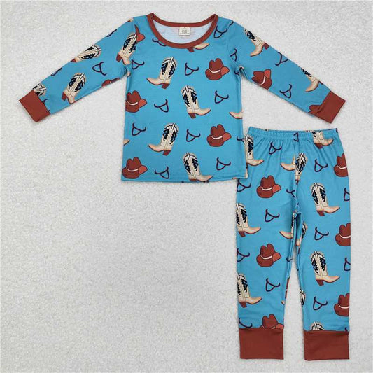 RTS NO MOQ Baby Boys Sets BLP0872 Western Boots Hats Bamboo Pajamas Clothes Sets