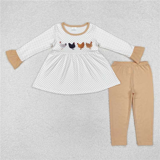 RTS NO MOQ Baby Girls Long Sleeve Outfits GLP1827 Fall Chicken Farm Tunic Legging Clothes Sets
