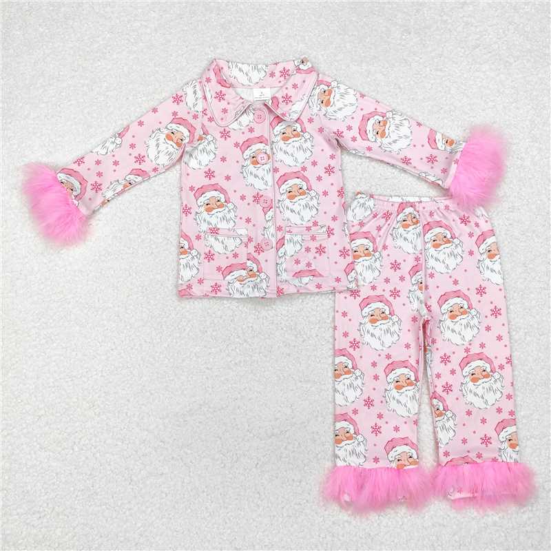 GLP1900  Baby Girls Christmas Buttons Shirt Pants Pajamas Clothes Sets