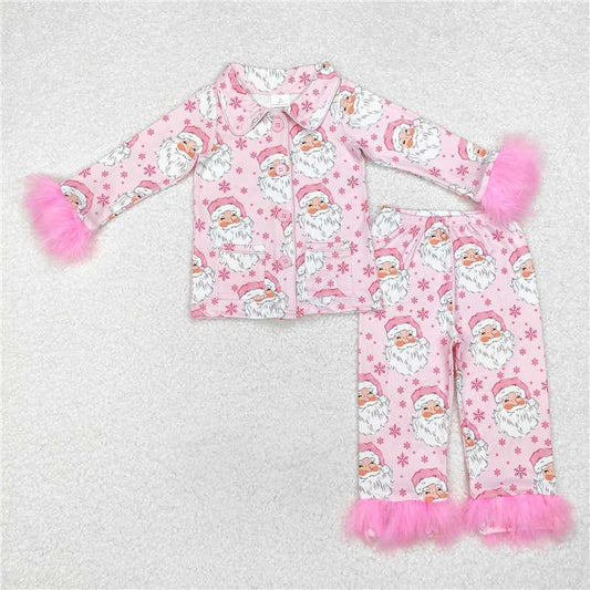 GLP1900  Baby Girls Christmas Buttons Shirt Pants Pajamas Clothes Sets