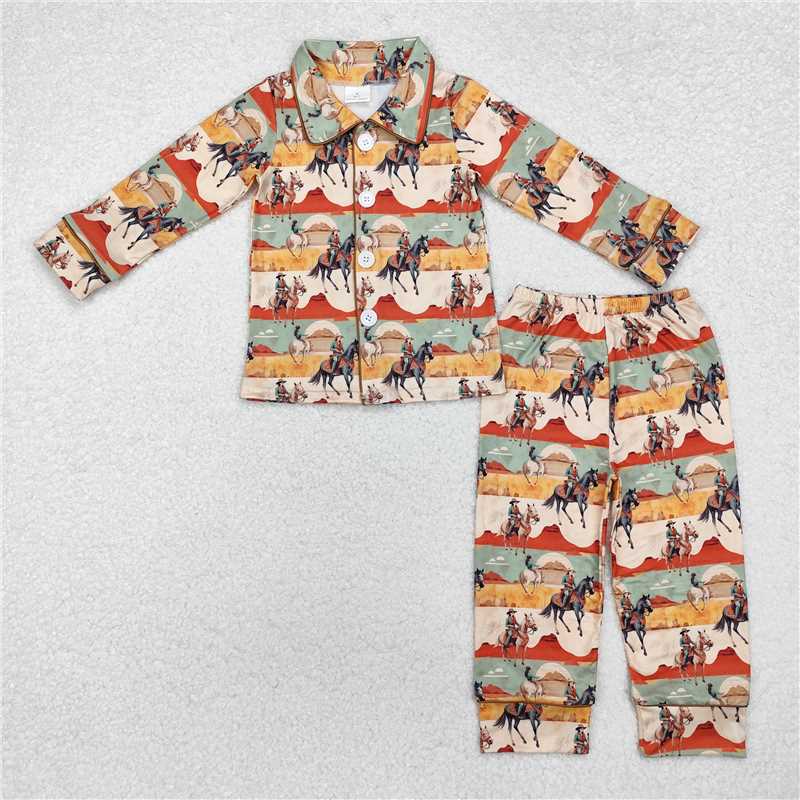 BLP0902 Baby Boys Western Rodeo Horse Buttons Tops Pants Pajamas Clothes Sets