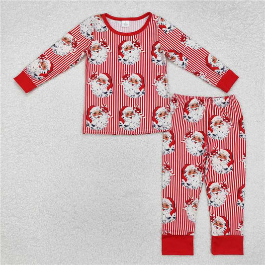 BLP0917 Baby Boys Christmas Santa Red Striped Long Sleeve Pajama Set