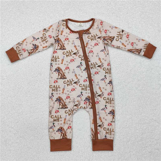 5.15 RTS NO MOQ Baby Boys Bodysuit LR1991 Duck Call Me Hunting Bamboo Zip Rompers