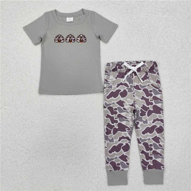 RTS NO MOQ Baby Boys Summer Sets BSPO0482 Thanksgiving Turkey Top Camo Pants Clothes Sets