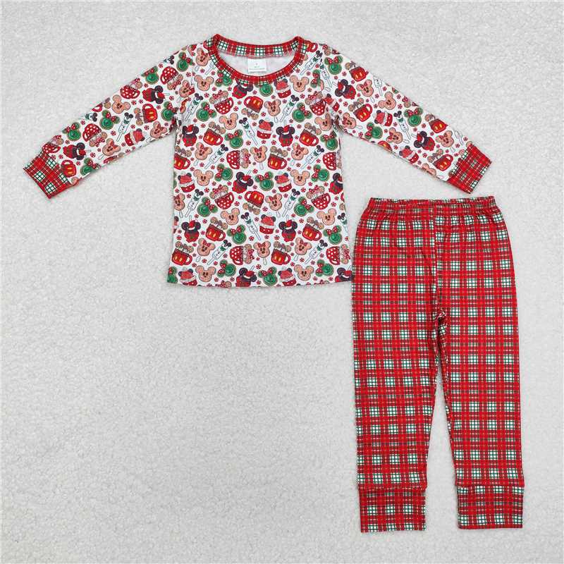 BLP0695 Baby Boys Christmas Cartoon Mouses Top Plaid Pants Pajamas Clothes Sets