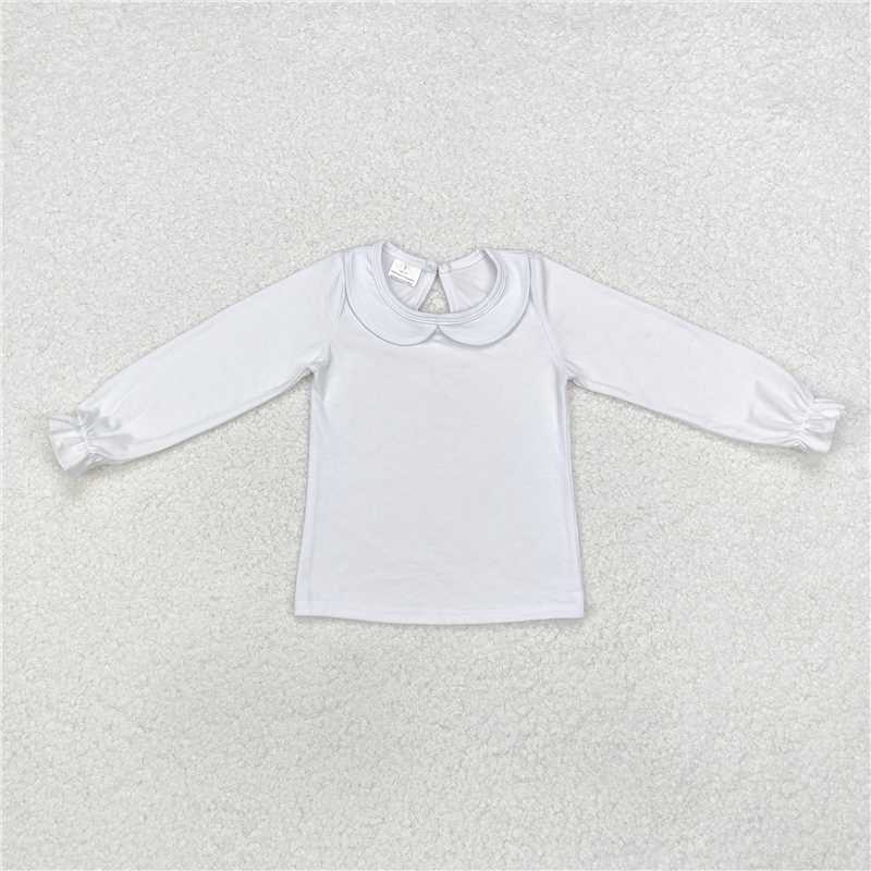 RTS NO MOQ Baby Girls Long Sleeve GT0710 White Ruffle Collar Tee Shirts Tops