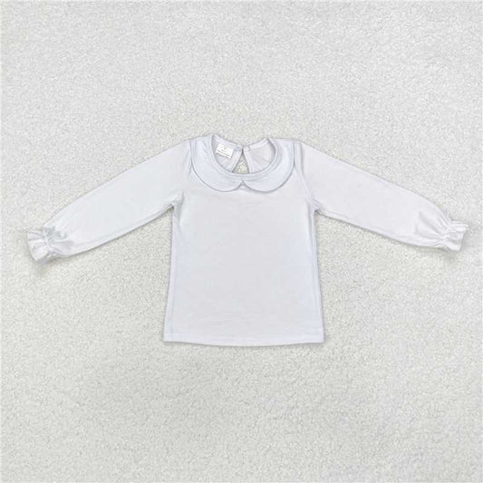 RTS NO MOQ Baby Girls Long Sleeve GT0710 White Ruffle Collar Tee Shirts Tops