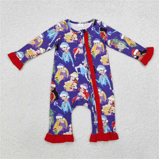 RTS NO MOQ Baby Girls Bodysuit LR1741 Princess Christmas Long Sleeve Zip Rompers