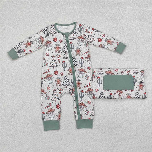 5.13 RTS NO MOQ Baby Boys Bodysuit LR1674 Christmas Howdy Western Zip Rompers