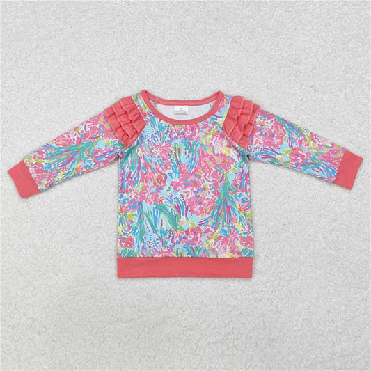 RTS NO MOQ Baby Girls Long Sleeve GT0766 Pink Ruffle Seaweed Tee Shirts Tops