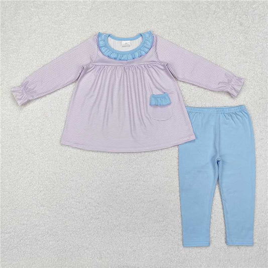 GLP1982 Baby Girls Lavender Stripes Pocket Tunic Top Legging Clothes Sets