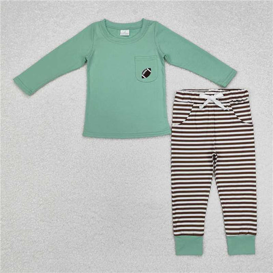 BLP0793 Baby Boys Green Football Pocket Top Stripes Pants Outfits Sets