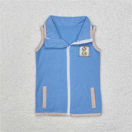 RTS NO MOQ Summer Baby Boys Shirt BT0860 Christmas Dog Sleeveless Zip Pocket Vest Tops