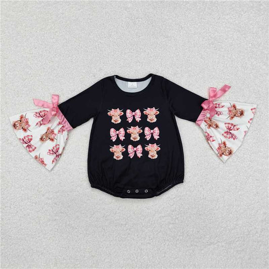 RTS NO MOQ Baby Girls Bodysuit LR1871 Long Sleeves Highland Cow Bows Wester Rompers