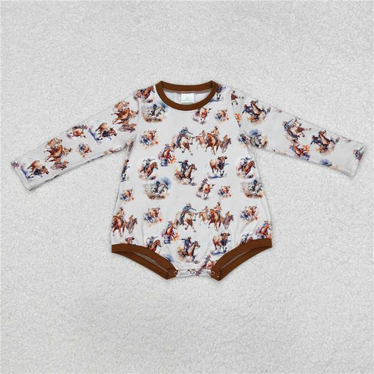 5.13 RTS NO MOQ Baby Boys Bodysuit LR1866 Long Sleeve Western Horse Rodeo Rompers