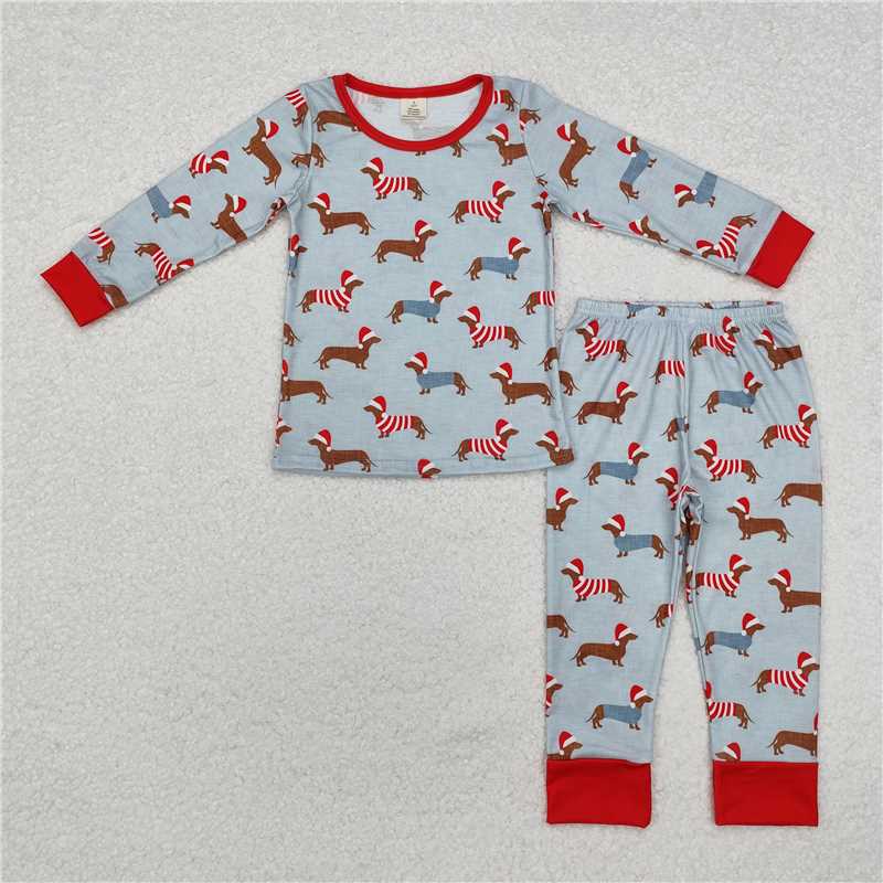 RTS NO MOQ Baby Boys Sets BLP0515 Christmas Dachshund Top Pants Pajamas Outfits Sets