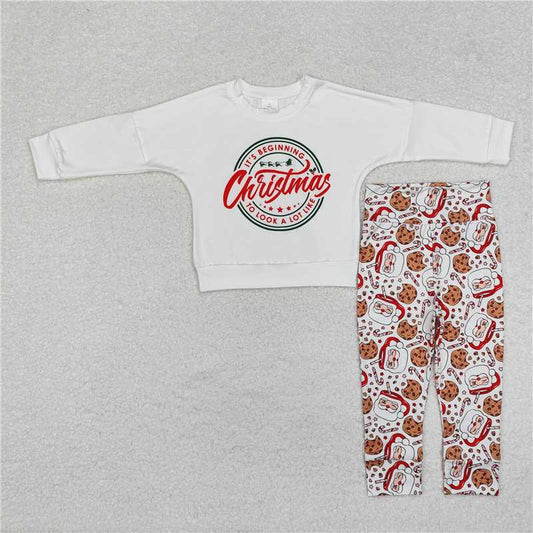 BLP1002 Baby Boys Christmas Santa Cookie Shirt Pants Outfits Clothes Sets