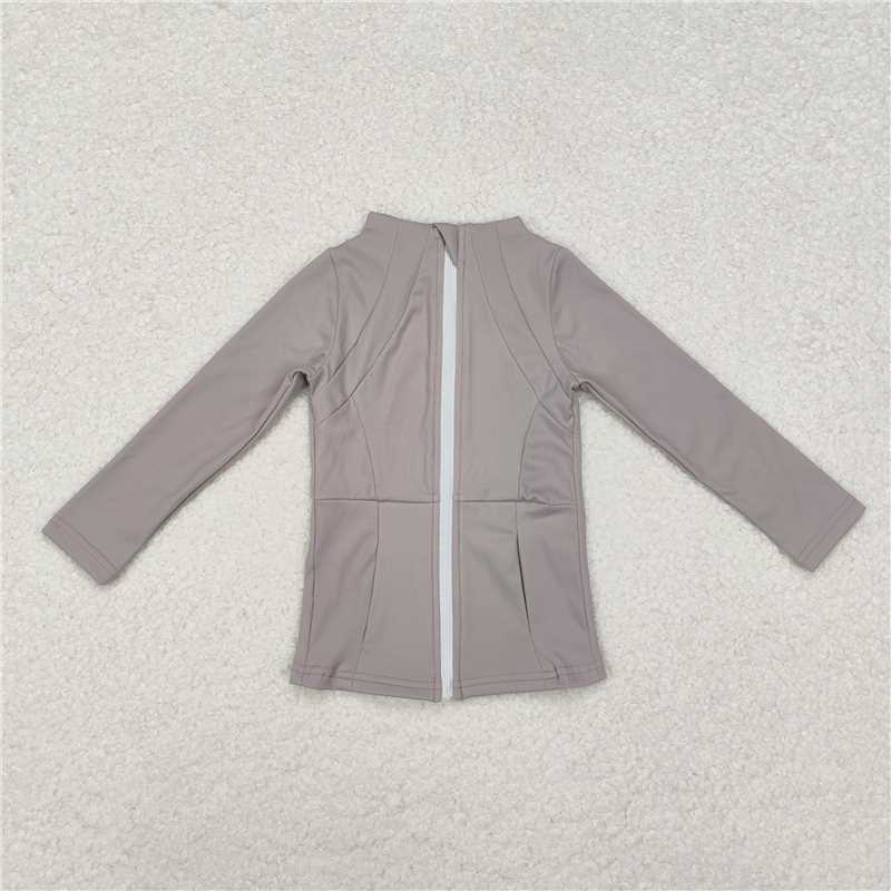 RTS NO MOQ Baby Girls Long Sleeve GT0679 Grey Zip Pocket Yoga Active Wear Jackets