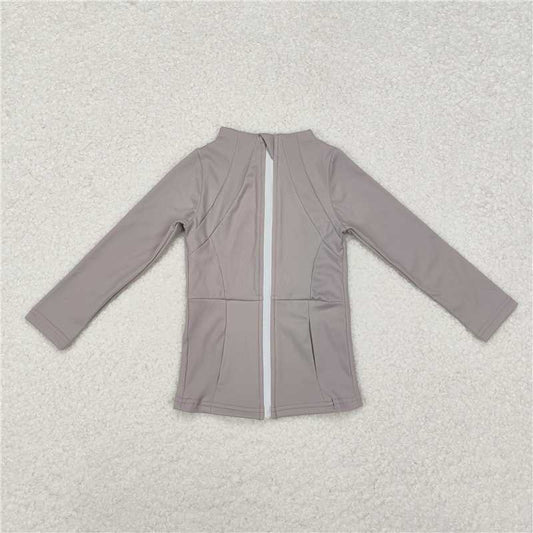 RTS NO MOQ Baby Girls Long Sleeve GT0679 Grey Zip Pocket Yoga Active Wear Jackets