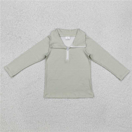 RTS NO MOQ Baby Boys Long Sleeve BT1005 Green Striped Zip Shirt Pullovers Tops