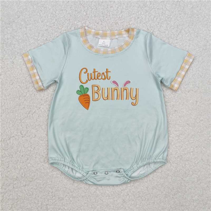 RTS NO MOQ Baby Boys Summer Bodysuit SR2198 Easter Blue Cute Bunny Carrot Rompers