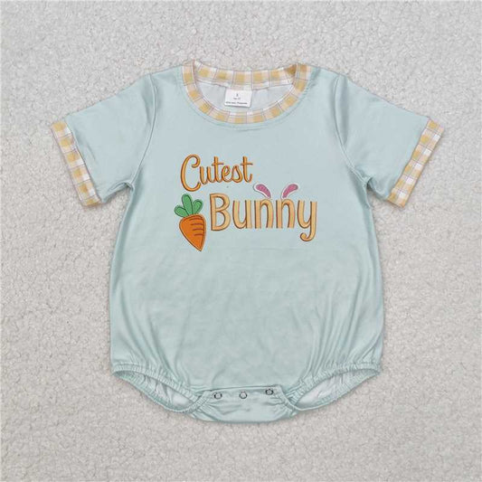 RTS NO MOQ Baby Boys Summer Bodysuit SR2198 Easter Blue Cute Bunny Carrot Rompers
