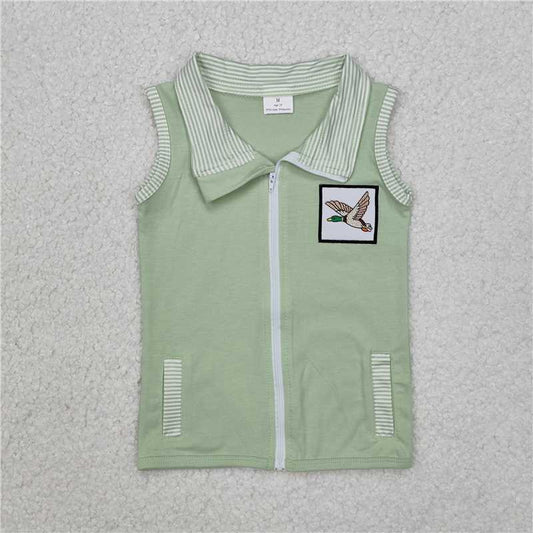 RTS NO MOQ Summer Baby Boys Shirt BT1071 Green Duck Sleeveless Zip Pocket Vest Tops