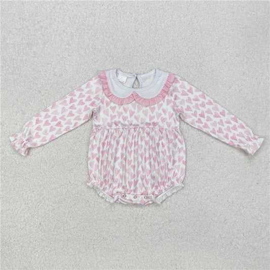 RTS NO MOQ Baby Girls Bodysuit LR1899 Valentines long Sleeves Pink Hearts Rompers