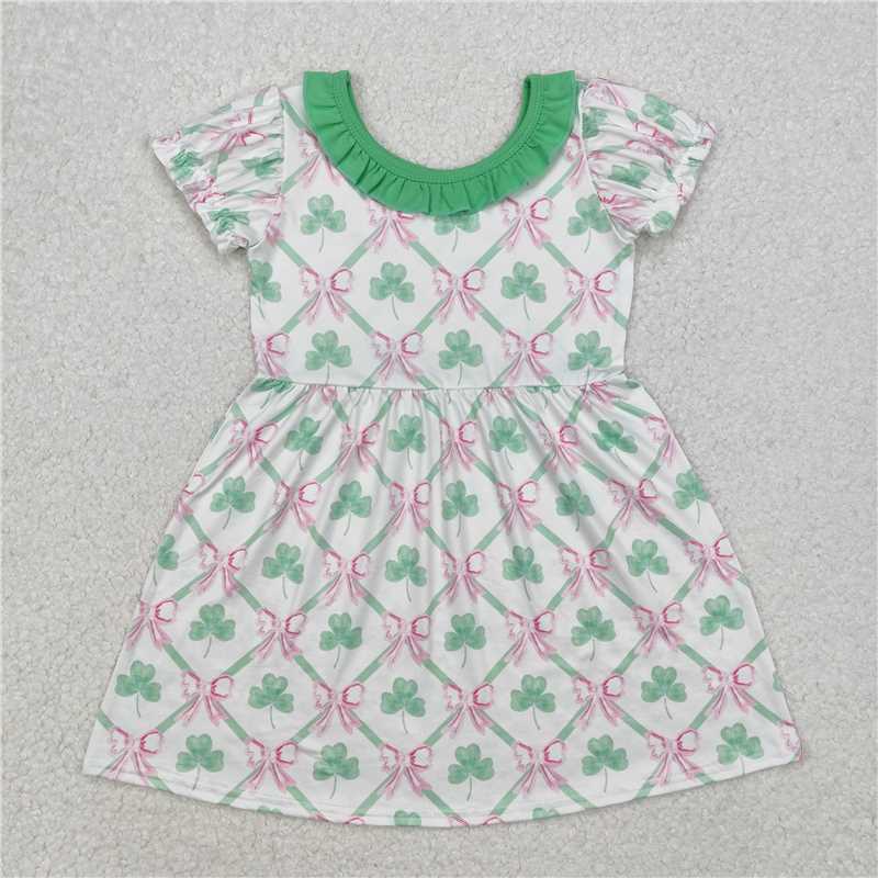 GSD1493 Baby Girls St Patrick Quatrefoil Bows Knee Length Dresses