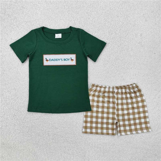 RTS NO MOQ Baby Boys kids Summer Sets BSSO1132 Duck Green Short Sleeve Plaid Shorts Set