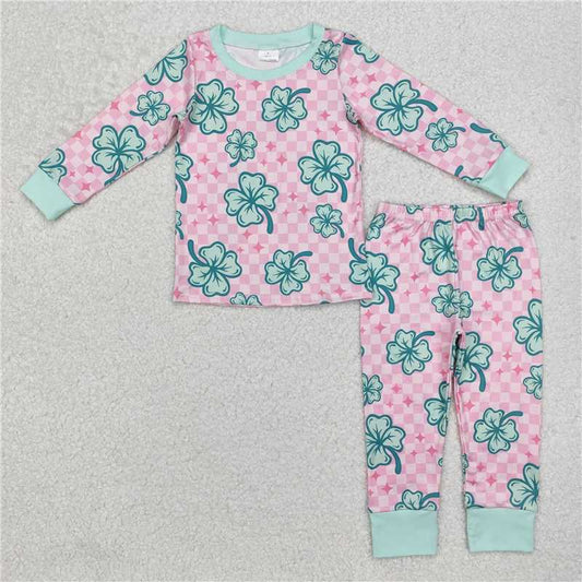 GLP2192 Baby Girls St Patrick Quatrefoil Shirts Pants Pajamas Clothes Sets