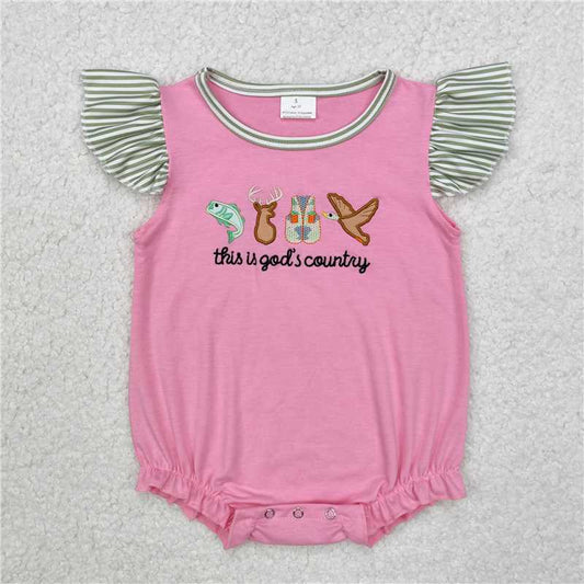 7.11 RTS NO MOQ Summer Baby Girls Bodysuit SR2264 God Country Flutter Sleeve Rompers