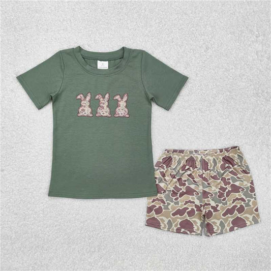 RTS NO MOQ Baby Boys kids Summer Sets BSSO1004 Camouflage rabbit green short-sleeved shorts suit