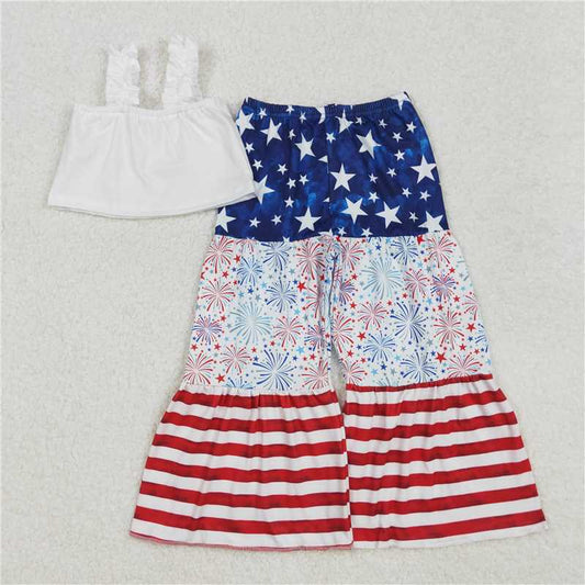 RTS NO MOQ Baby Girls Summer Kids Sets GSPO1959 4th of July Shirt Bell Bottom Pants Clothes Sets