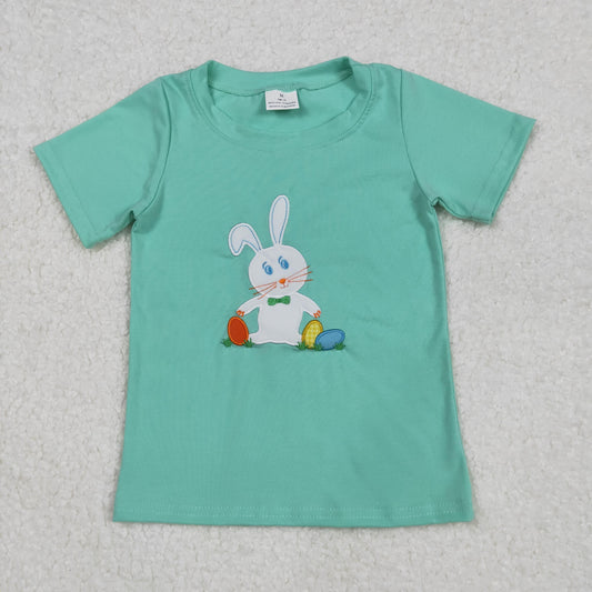 RTS NO MOQ Summer Baby Boys Shirt BT1132 Embroidery Green Easter Rabbit Short Sleeve Tee Shirts Tops